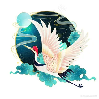 青绿金线国风仙鹤