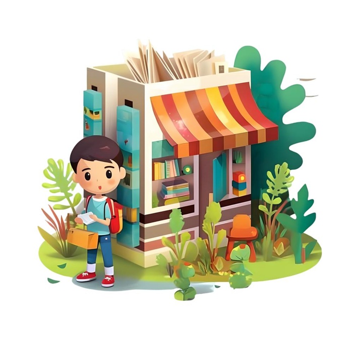 书店门口男孩免抠