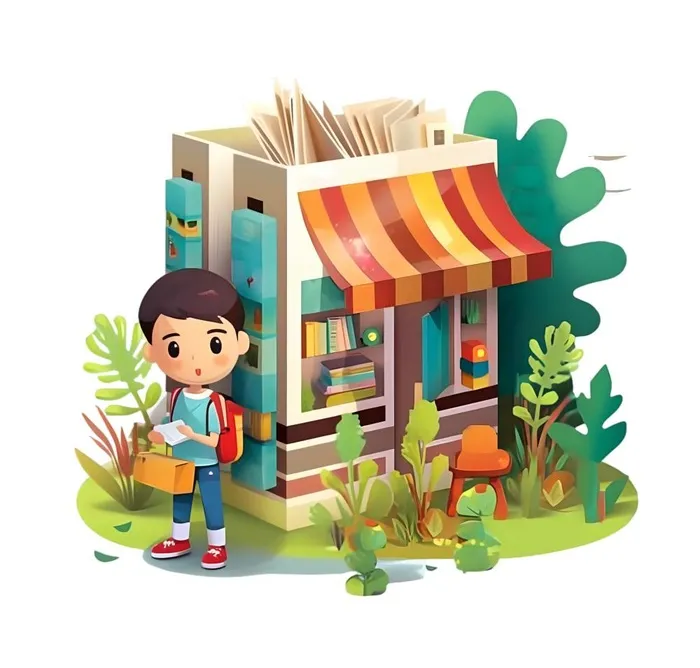 书店门口男孩免抠(1900x1814)