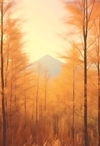 落日秋天树叶黄色山脉意境背景