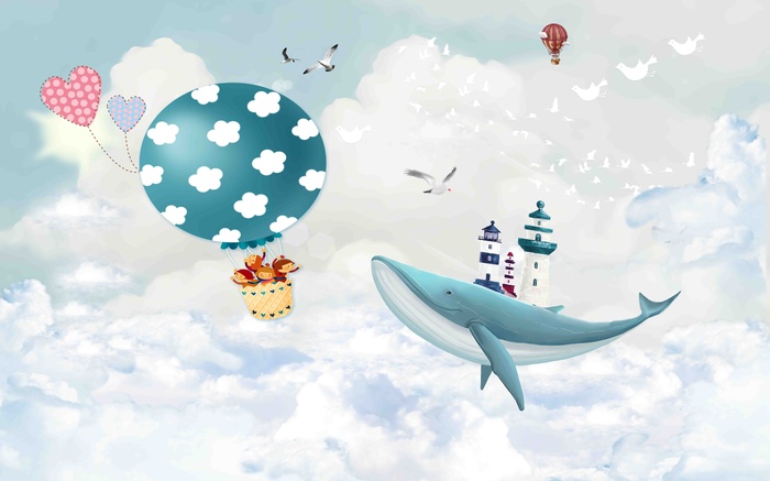 卡通儿童房背景墙壁纸壁画壁布