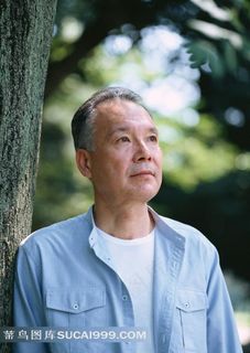 靠树木的男老人图片