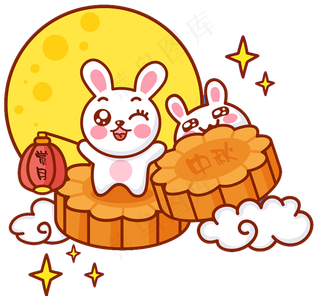 月饼白兔中秋月亮可爱