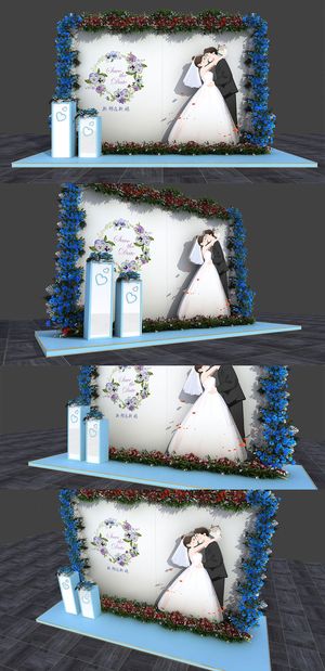 蓝色简约浪漫婚礼迎宾区美陈婚礼美陈