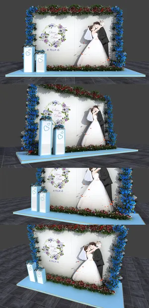 蓝色简约浪漫婚礼迎宾区美陈婚礼美陈