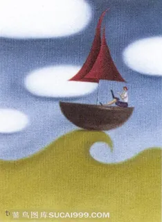 简介的无框画之在海浪中的红色帆船