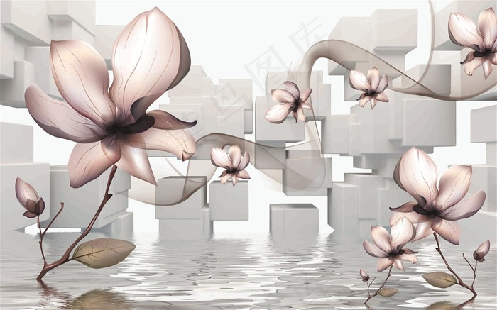 3D立体玉兰花背景墙