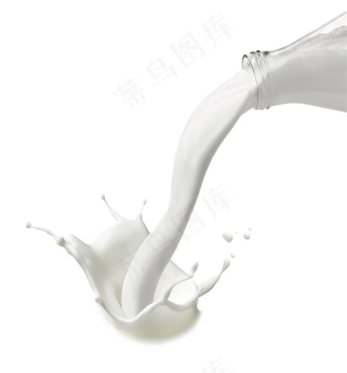 瓶子里倒出来喷溅的牛奶高清图