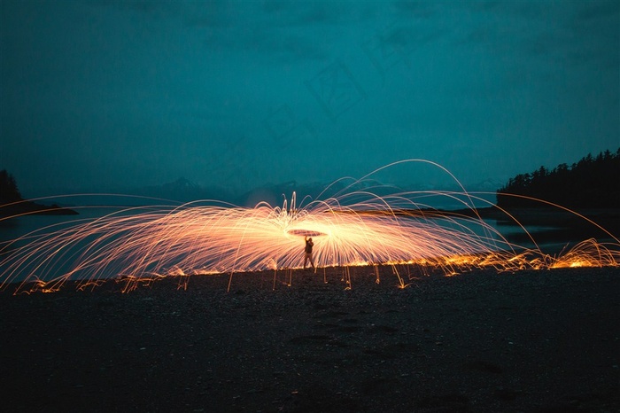 民俗文化活动打树花摄影图