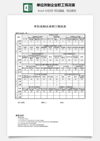 单位改制企业职工情况表excel模板