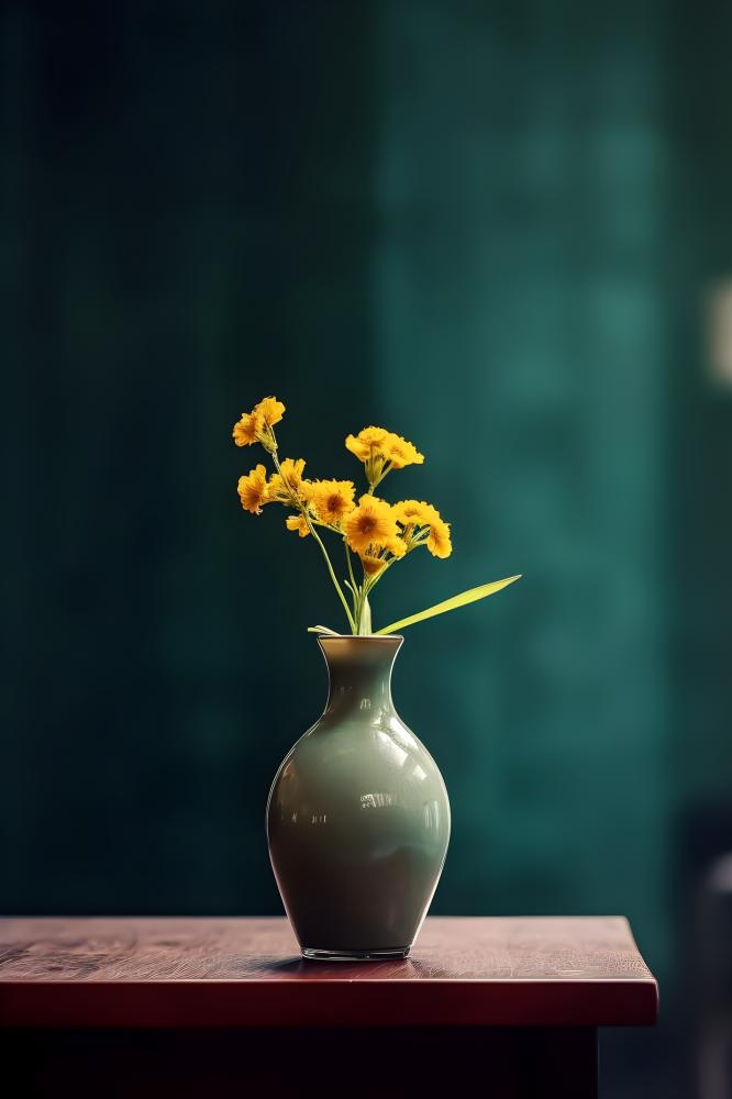 花瓶黄色花朵古典背景(2400x3600)