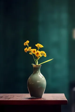 花瓶黄色花朵古典背景