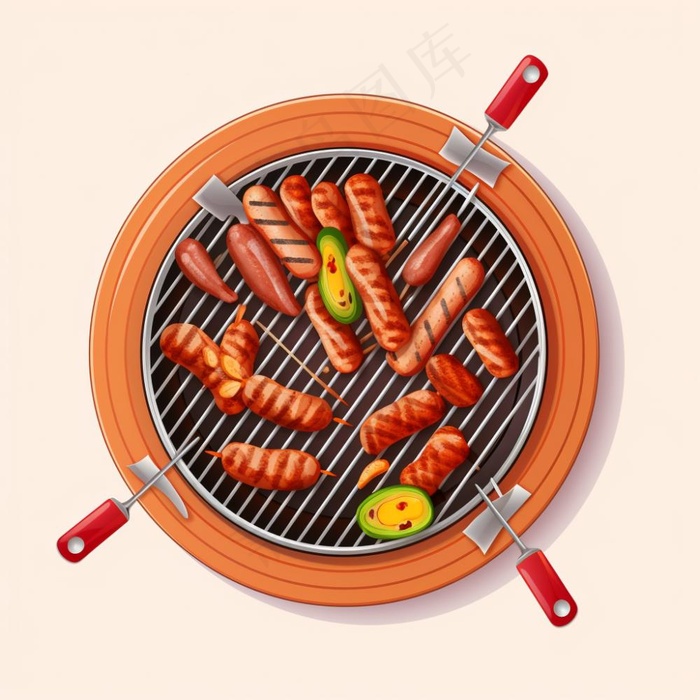 烧烤烤肉美食食物插画素材背景(1024x1024)