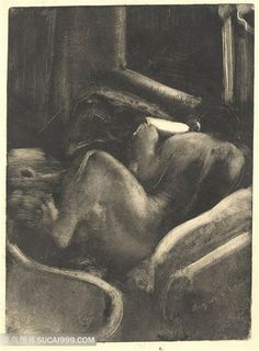 德加手绘侧躺沙发上的男士装饰画