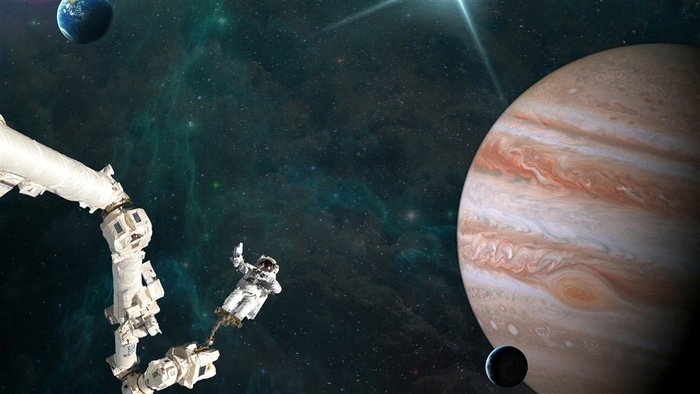 宇航员太空行走木星图片