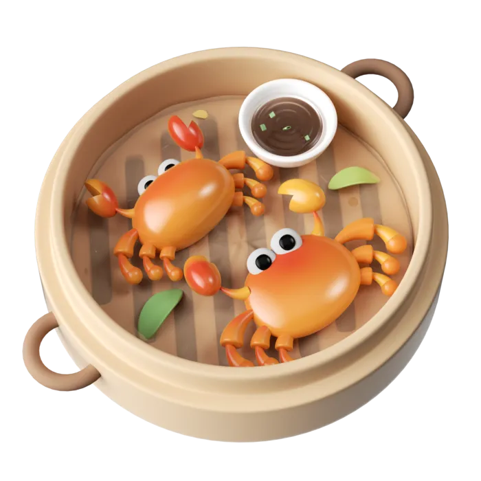 3D立体卡通中秋美食清蒸螃蟹模型免抠