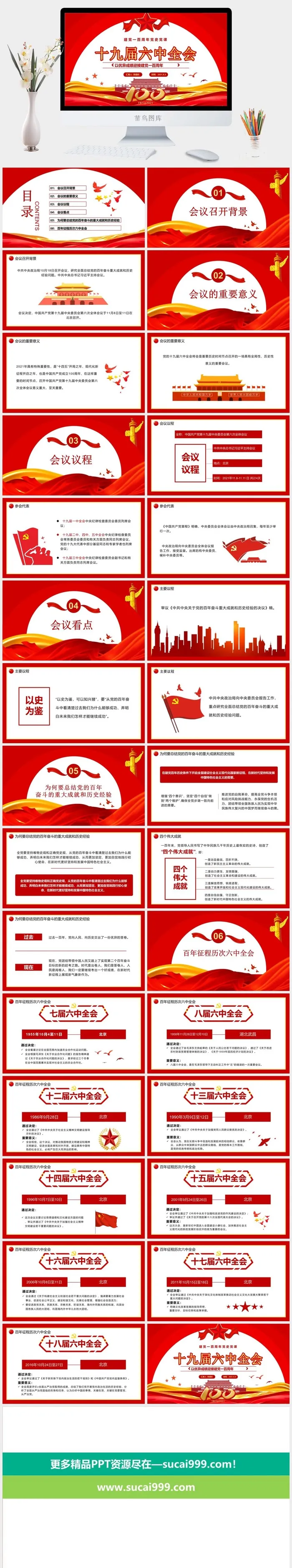 十九届六中全会 建党一百周年党史党课PPT 十九届六中全会精神解读PPT