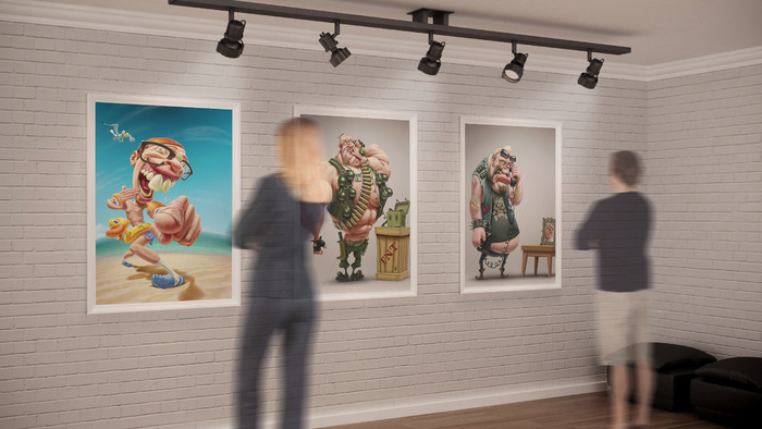 艺术馆画廊展示样机 画框 艺术品 (2)psd模版下载