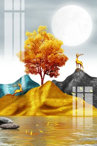 新中式鎏金玄关装饰画