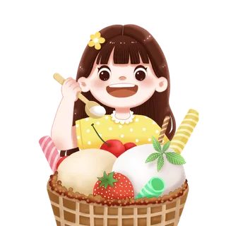 大暑吃冰淇淋的女孩