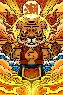 虎年中国风萌虎插画