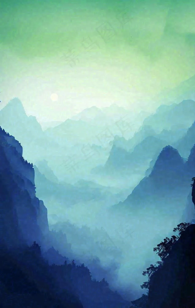 中国风云雾山脉河流湖面意境植物(864x1360)