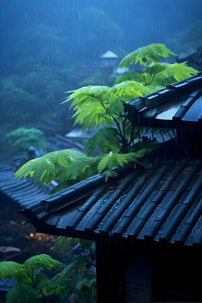 雨水国风建筑背景(2400x3600)
