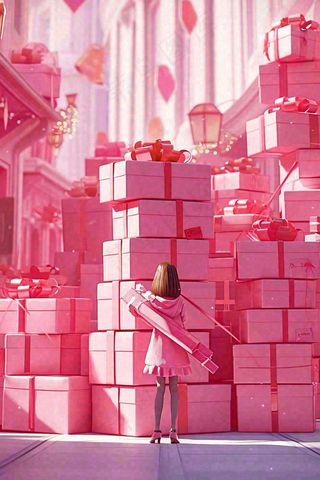 粉色可爱礼盒礼物，购物电商礼品