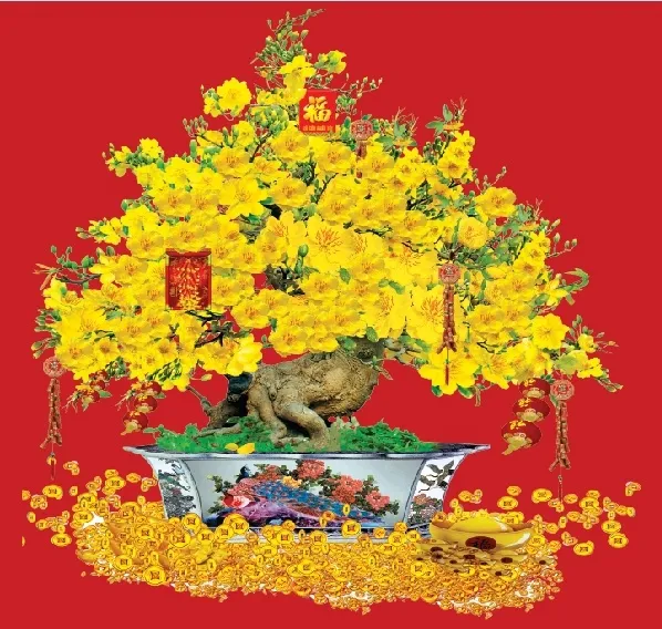 梅花新年装饰背景墙psd模版下载
