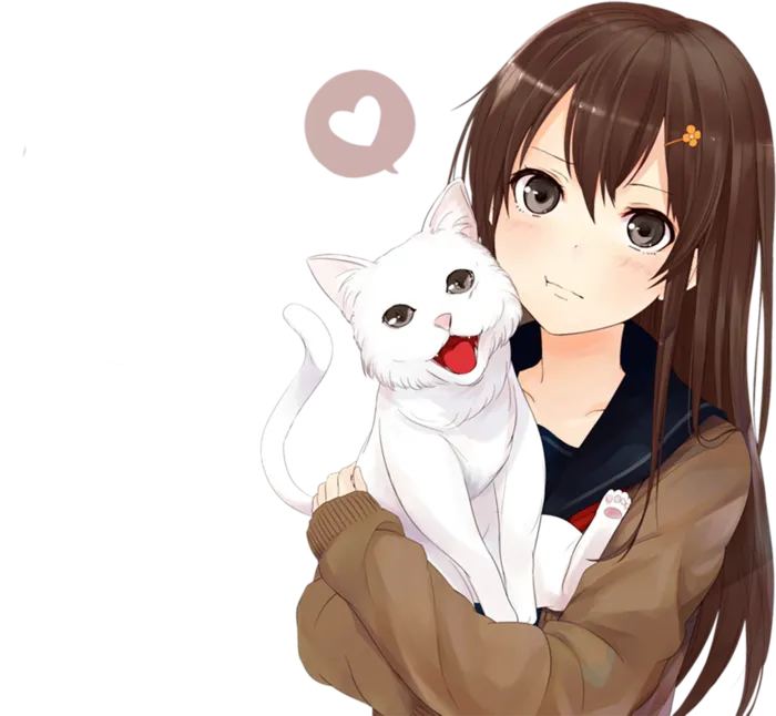 猫咪与女孩素材人物卡通简笔