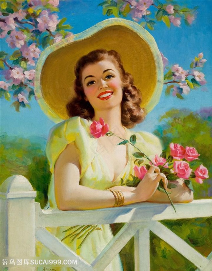 唯美时尚玫瑰花美女艺术插画