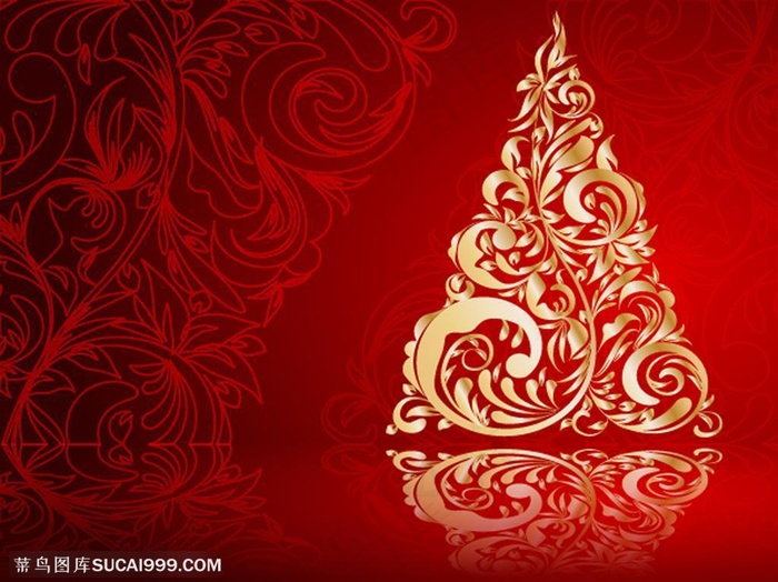 红色背景圣诞节抽象圣诞树