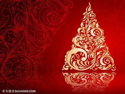 红色背景圣诞节抽象圣诞树