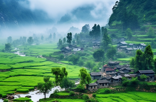 绿色的稻田静谧的环境中国农村乡村摄影图