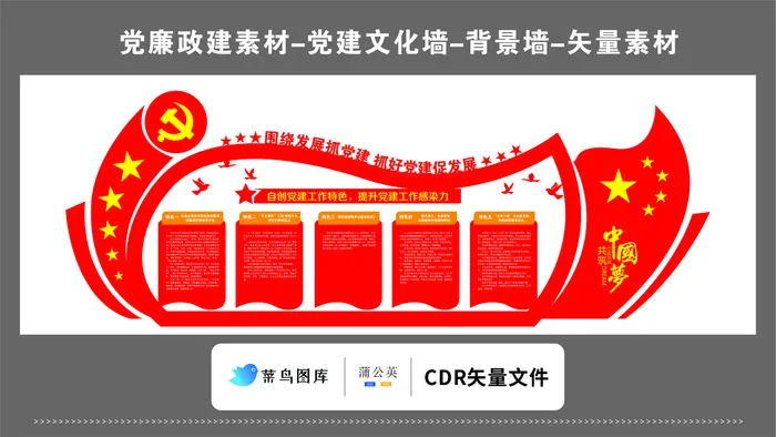 党建文化墙党建素材CDR预览图红色发展党建提升党建工作中国梦cdr矢量模版下载
