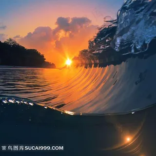 日落下的海浪风景图片