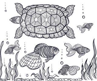 卡通手绘海洋动物黑白线描线稿