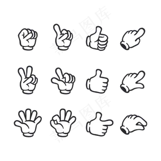 黑色白色十二种手势手掌指示提示免抠矢量元素