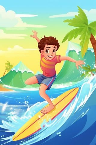 清爽海洋漂流男孩海浪背景