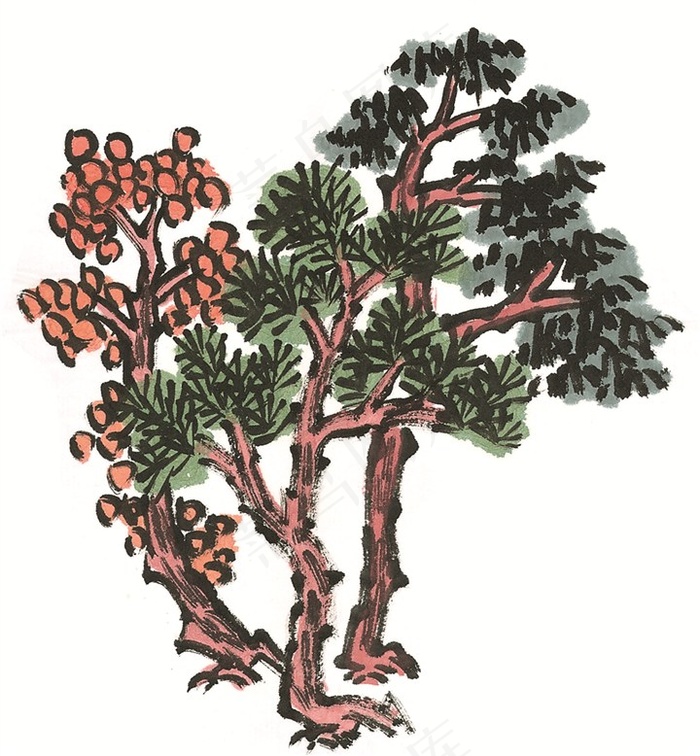 树木国画欣赏图片素材