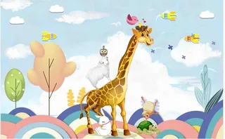 北欧卡通动物背景墙