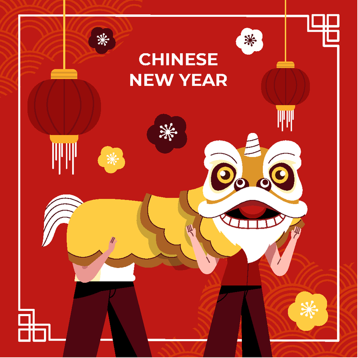 新年虎年舞狮插画 