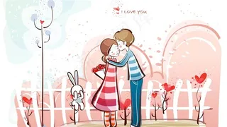 浪漫卡通漫画情侣桌面壁纸素材图