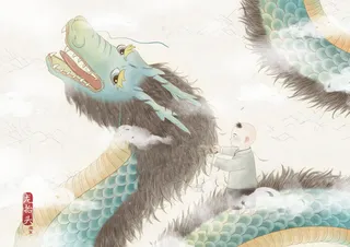 国画风龙抬头插画