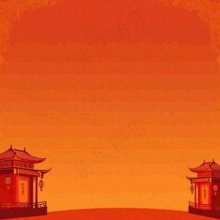 红色渐变国风建筑剪影，中国风简约