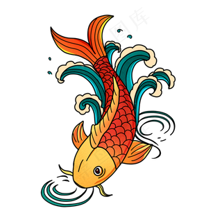 鲤鱼卡通红色国潮手绘