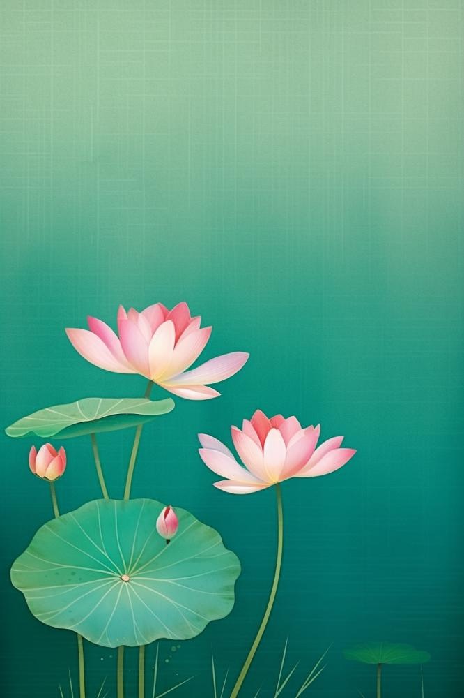 绿色高雅简约荷花国风背景