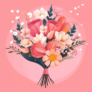 花束鲜花粉色背景卡通插画素材 