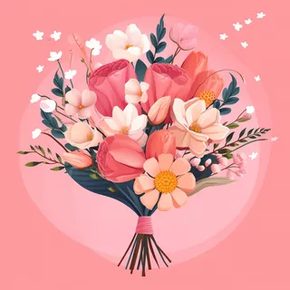 花束鲜花粉色背景卡通插画素材 