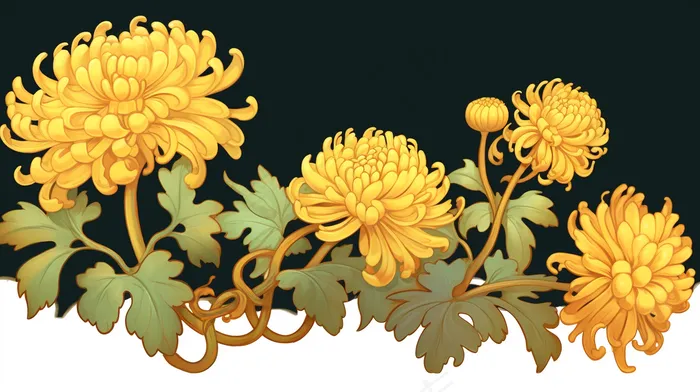 黄色菊花花丛插画素材(4368x2448)